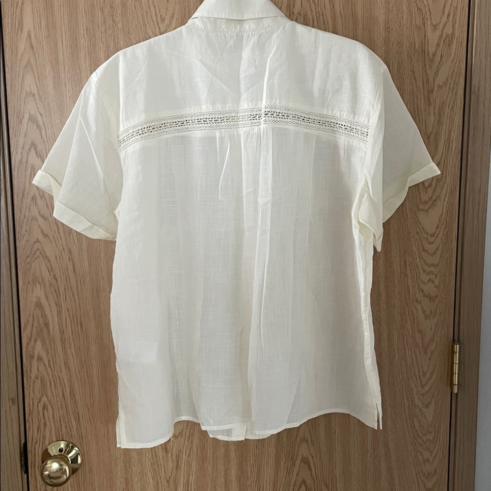 Cream Short Sleeve Button-Up Shirt by Anthropologie - Picture 2 of 3